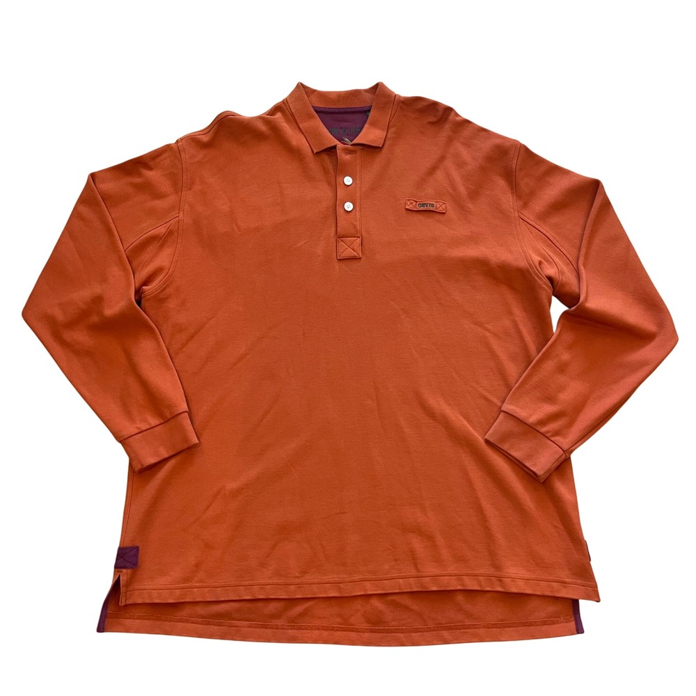 Orvis Mens XL Long Sleeve Polo Shirt Burnt Orange Cotton Pique Fly Fishing Lure